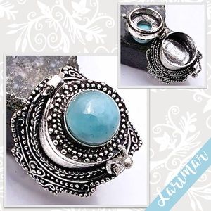 Larimar Eclectic Silver Artisan Poison Ring, Size 7.5 (Light Blue)